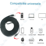🔌 Câble Extension USB 2.0 5m Plat Noir avec Filtre – Rallonge USB Mâle/Femelle Haute Vitesse
