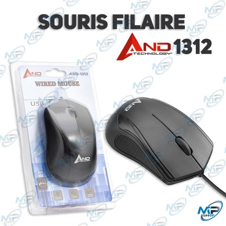 🖱️ Souris filaire USB AND Technology AND-1312 – Souris optique ergonomique pour PC et ordinateur portable
