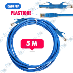 🔌 Câble Réseau Ethernet Cat6 FTP 5m – RJ45 Blindé avec Protection Clip