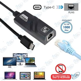 💻 Adaptateur USB-C vers RJ45 Gigabit – Carte Réseau Ethernet 1000 Mbps
