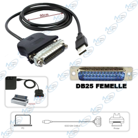 🖨️ Câble USB vers DB25 Femelle 90cm – Adaptateur Imprimante Parallèle IEEE1284 pour PC