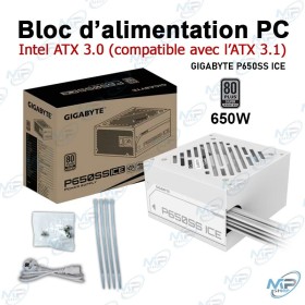 🔌 Bloc d’Alimentation PC Gigabyte P650SS ICE 650W – ATX 3.0 80 Plus Silver (Compatible ATX 3.1)