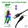 🔌Câble KAKUSIGA USB vers iPhone Lightning 3A – Charge Rapide – Noir