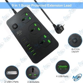 ⚡ Multiprise 3 Prises + 6 Ports USB (4 USB + 2 Type-C) – Charge Rapide 3000W avec Interrupteur