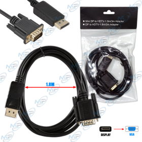 🔌 Câble DisplayPort vers VGA 1.8m – Adaptateur DP vers VGA pour PC, Écran et Projecteur